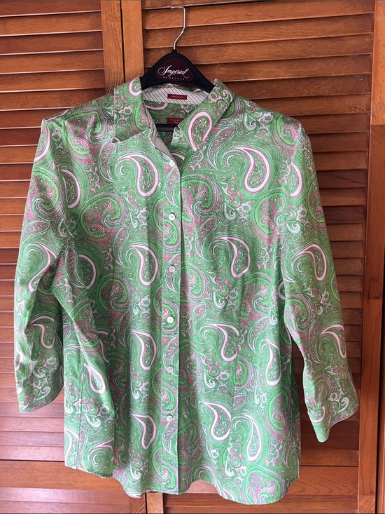 Talbots Tops - Talbots Green Paisley Button-Front Blouse Size 18W